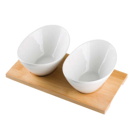 Set of Oval Bowls on a Wooden Stand