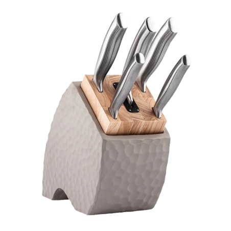 Set of Knives with Wood in a Gray Stand